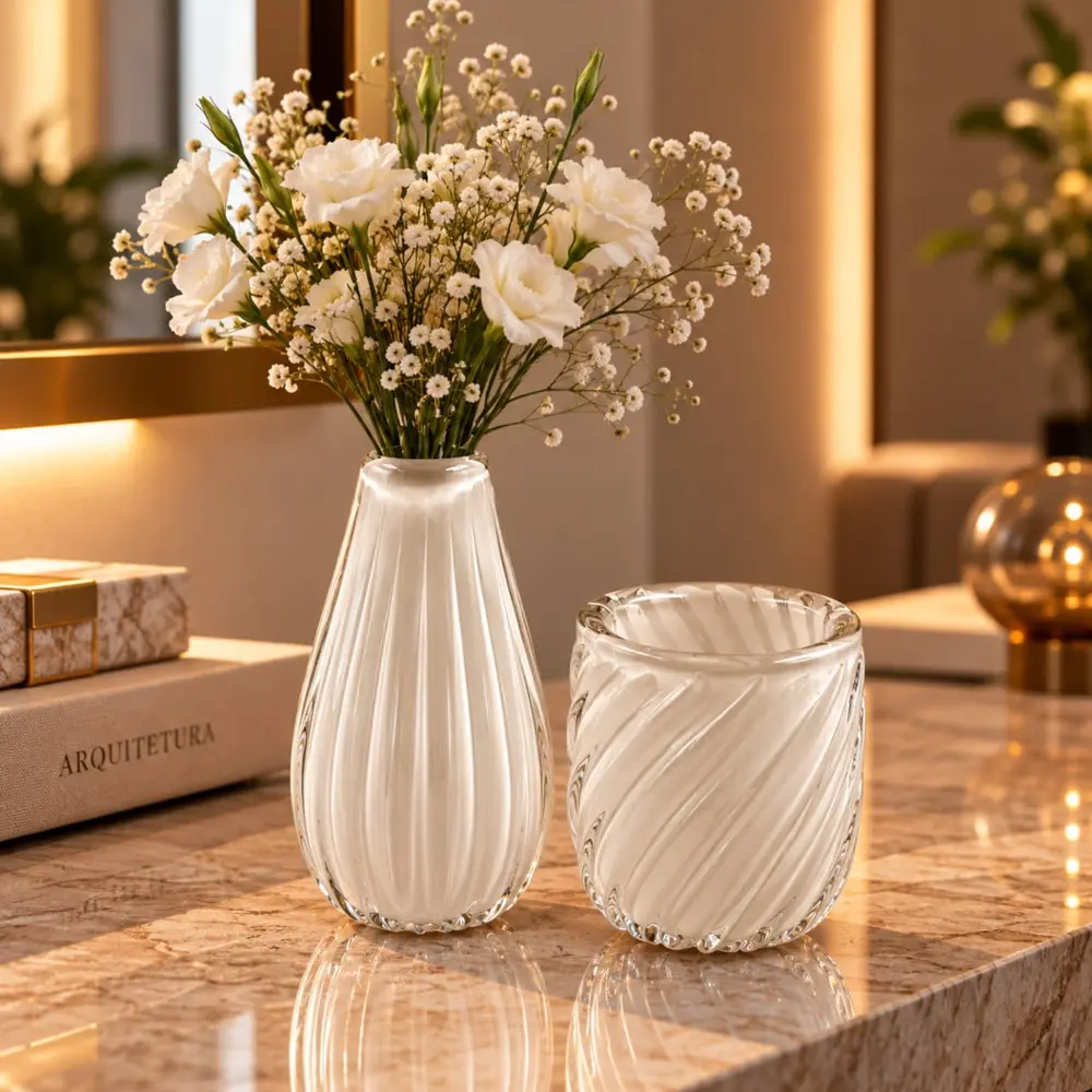 Vaso Decorativo em Cristal Murano Venlo Quartzo Pérola