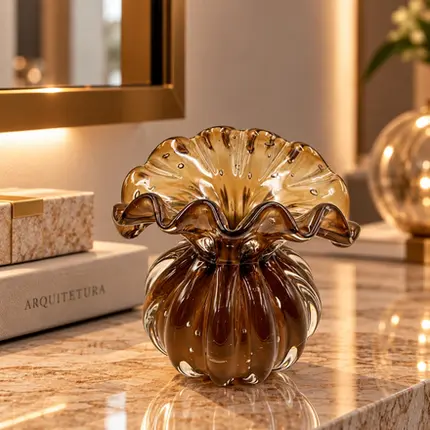 Vaso Decorativo em Cristal Murano Toscana Bronzita