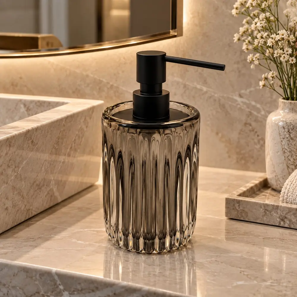 Saboneteira Líquida em Cristal Murano Sorento Quartzo Fumê