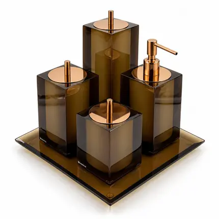 Conjunto Banheiro 4 Peças em Resina Mascavo - Red Gold
