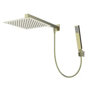 Chuveiro Quadrado Completo com Desviador Lexxa Aerial Ouro Escovado LX4107OE